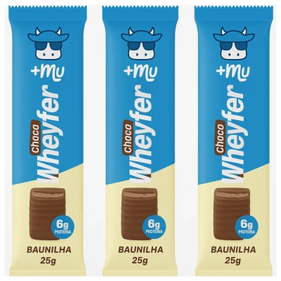 Chocowheyfer Proteico, Sabor Baunilha, 3 Unidades, 25g Cada, +Mu