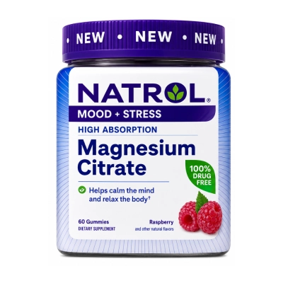 Citrato de Magnésio 330mg, Mood + Stress, 60 Gomas Sabor Framboesa, Natrol