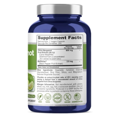 Citrus Bergamot 15,000mg, Bergamota cítrica, Antioxidante, 200 Cápsulas, NusaPure 