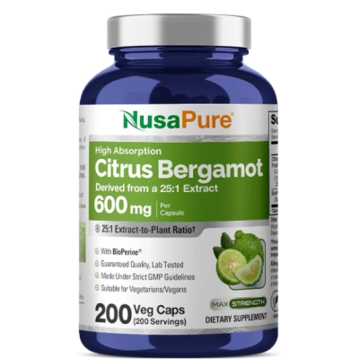 Citrus Bergamot 15,000mg, Bergamota cítrica, Antioxidante, 200 Cápsulas, NusaPure 