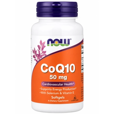 Coenzima CoQ10  50mg com Vitamina E, Cápsulas Opções, Now