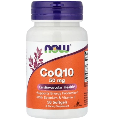 Coenzima CoQ10  50mg com Vitamina E, Cápsulas Opções, Now