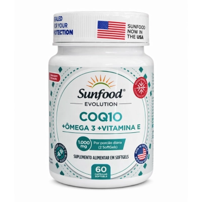 Coenzima CoQ10 com Ômega3 e Vitamina E, 1000mg, 60 Cápsulas, Sunfood