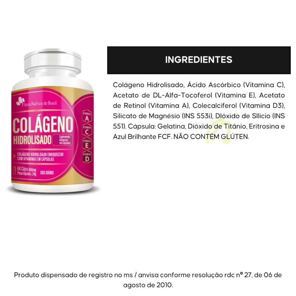 Colágeno Hidrolisado com Vitaminas 60 cápsulas, 400mg - Flora Nativa do Brasil