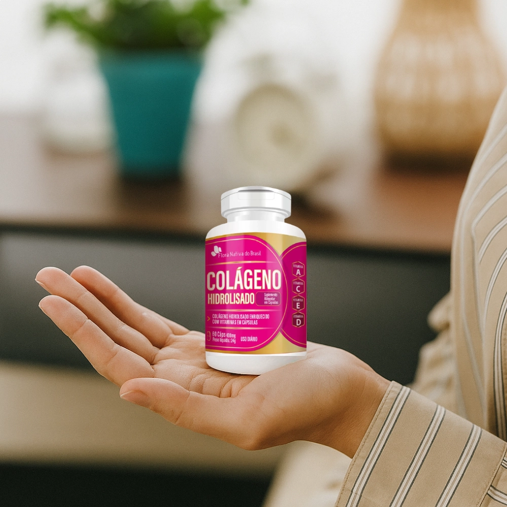 Colágeno Hidrolisado com Vitaminas 60 cápsulas, 400mg - Flora Nativa do Brasil