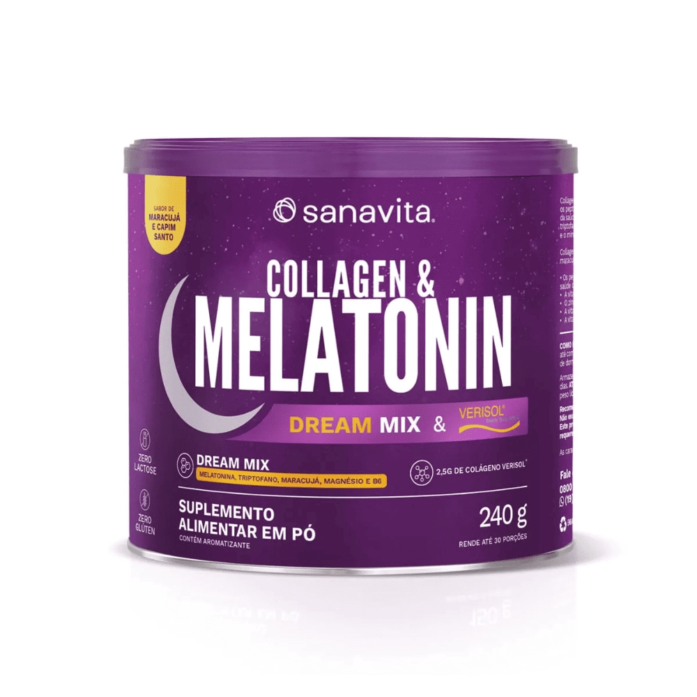 Collagen e Melatonin Sabor Maracujá e Capim Santo, 240g - Sanavita
