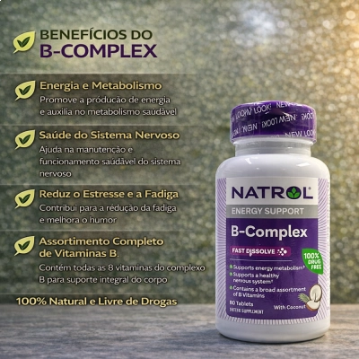 Complexo B, dissolução rápida, sabor natural de coco, 90 comprimidos, Natrol