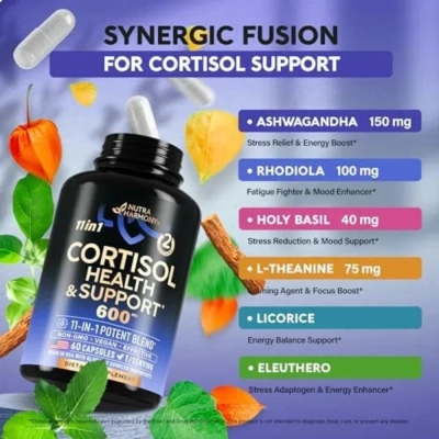 Cortisol 11 Em 1 Para Equilíbrio Hormonal 600mg, 60 Cápsulas, Nutraharmony