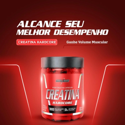 Creatina Hardcore, 3000mg creatine, 60 Cápsulas - Integralmedica