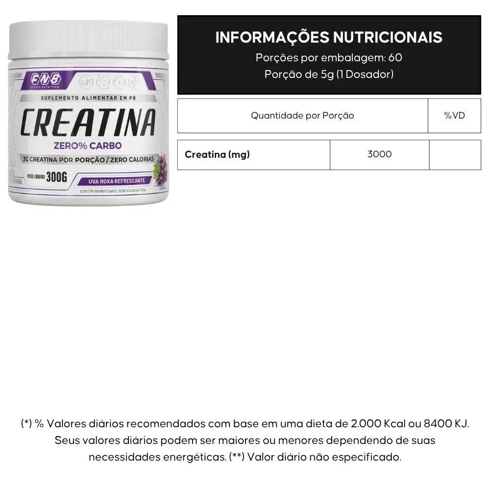 Creatina Zero Carbo, Sabores, 300g  - FNB Sports