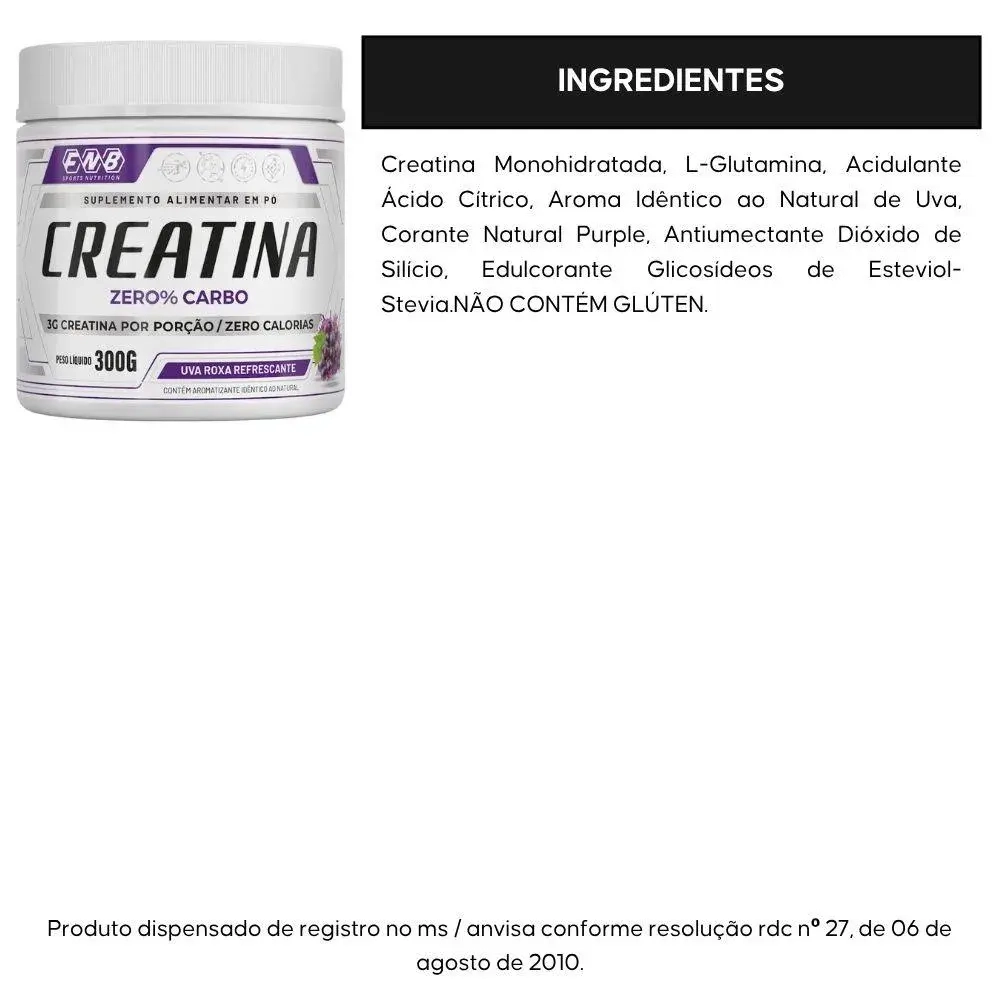 Creatina Zero Carbo, Sabores, 300g  - FNB Sports