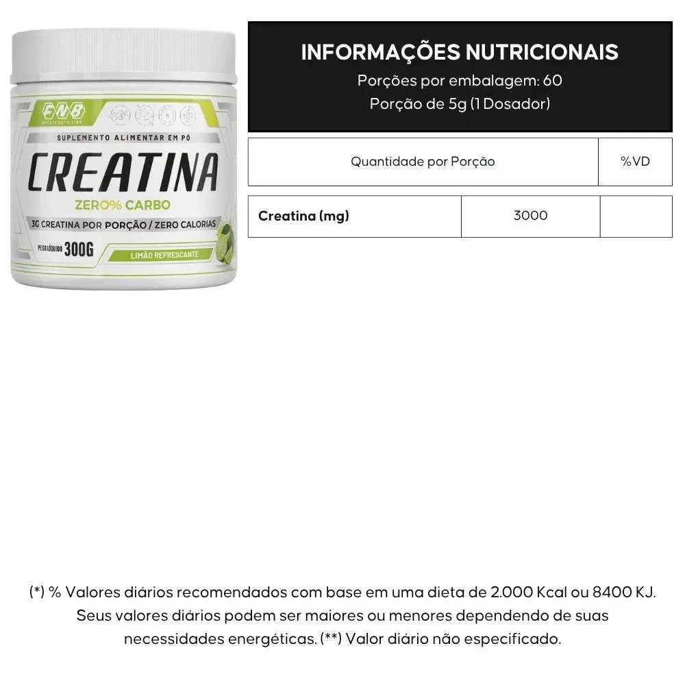 Creatina Zero Carbo, Sabores, 300g  - FNB Sports