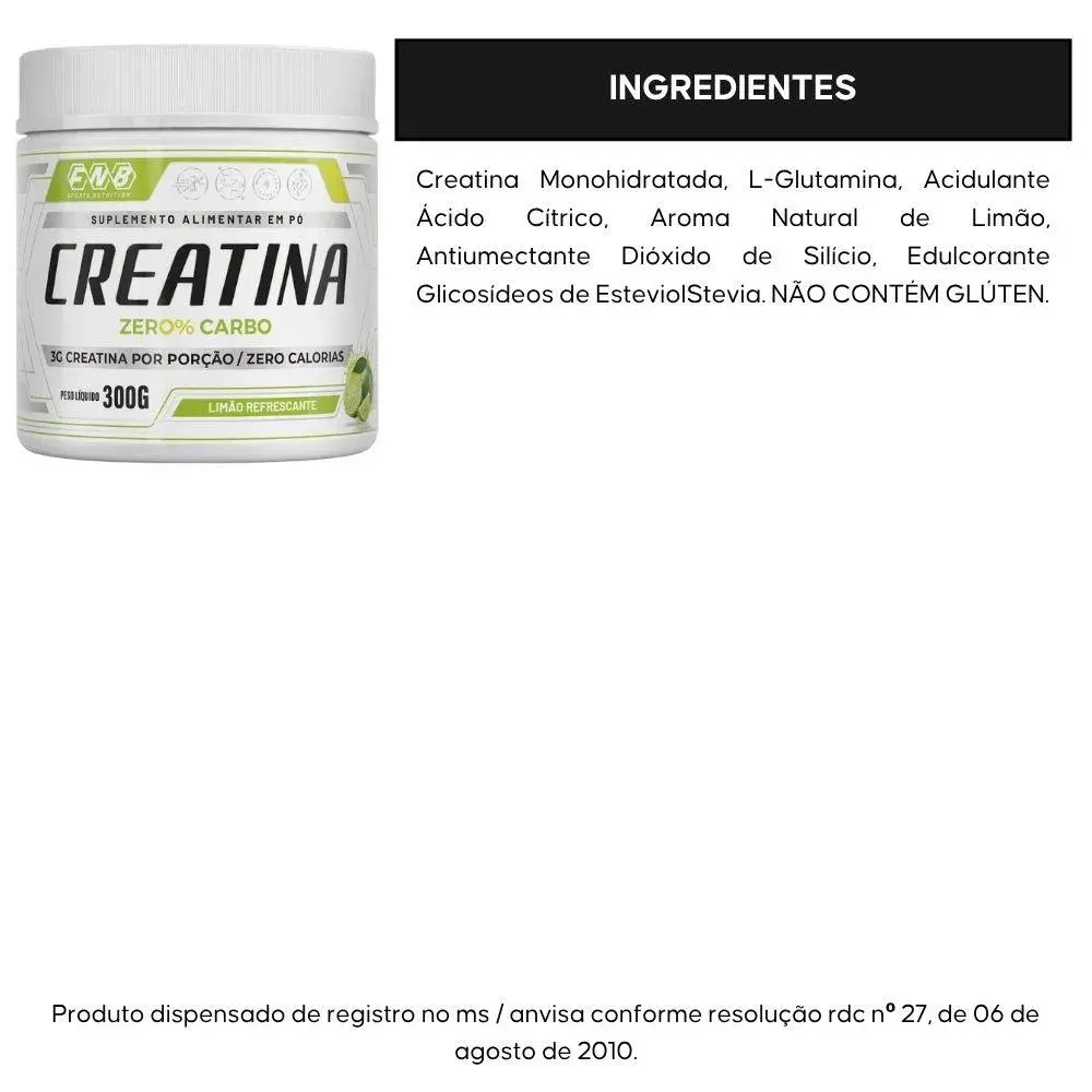Creatina Zero Carbo, Sabores, 300g  - FNB Sports