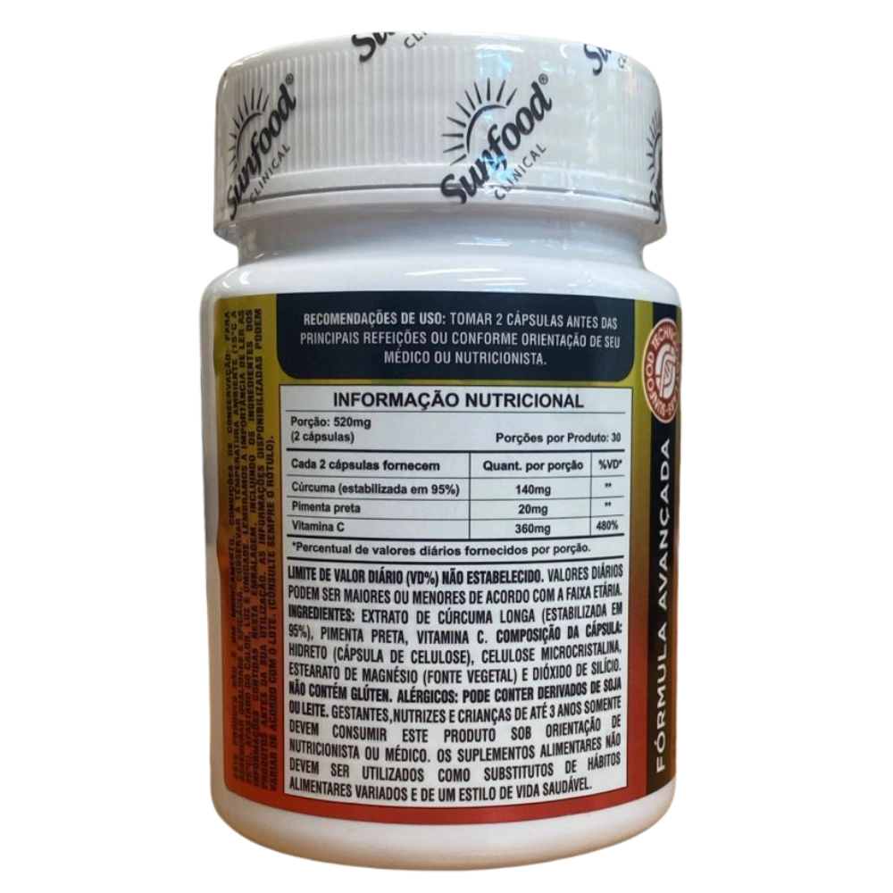 Cúrcuma + Pimenta Preta 520mg, 60 Cápsulas, Sunfood