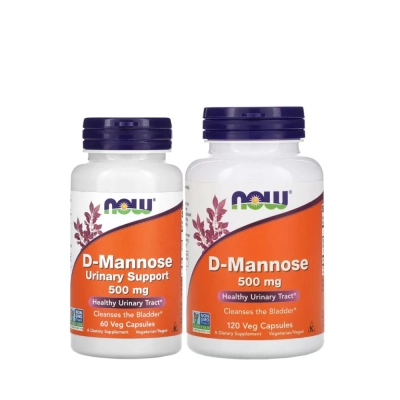 D-Mannose 500mg, Saúde da Bexiga, Conforto Urinário e Qualidade de Vida, Cápsulas, Now