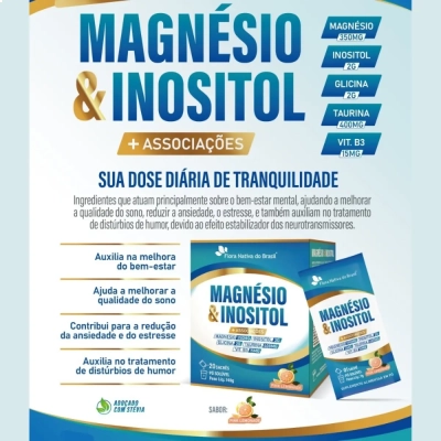 Magnésio & Inositol + Vit. B3 + Taurina, 20 Sachês, Sabores, Flora Nativa