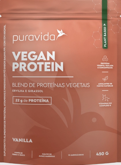 Vegan Protein, Blend de Proteínas Vegetais, 450g, Sabor Vanilla, PuraVida