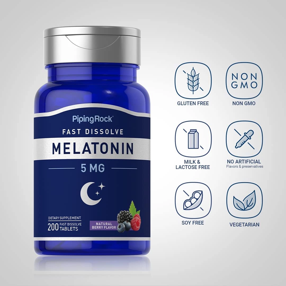 Melatonina 5mg, 200 Comprimidos Sublingual, Frutas Vermelhas, PipingRock