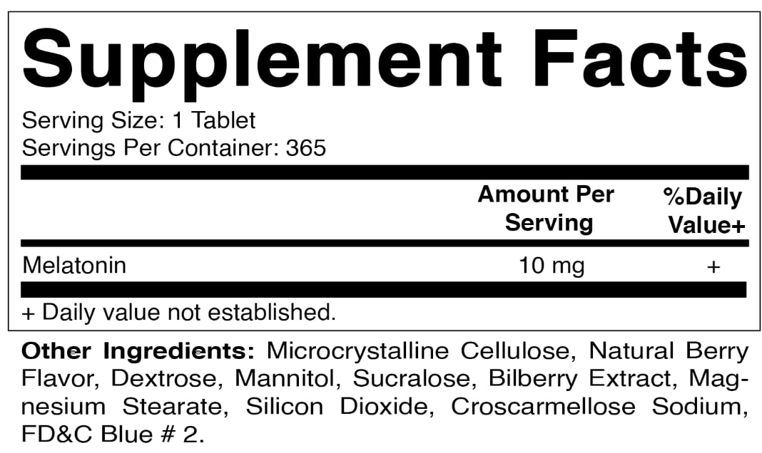 Melatonina 10mg, 365 Comprimidos Sabor Frutas Vermelhas, Vitamatic