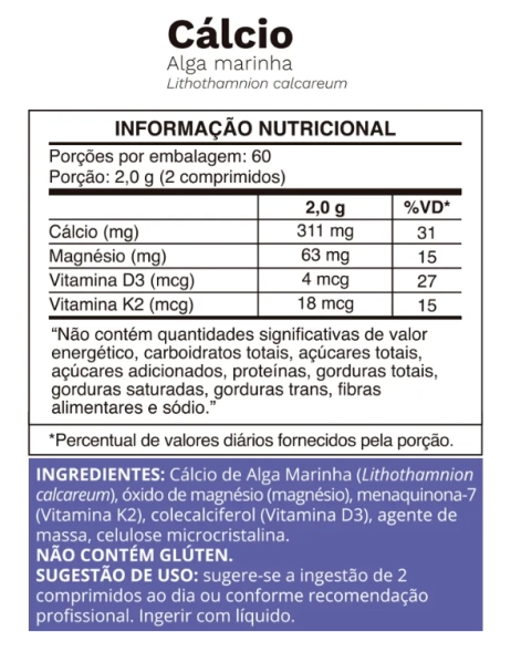 Cálcio de Algas 1000mg, 120 Comprimidos, Ocean Drop