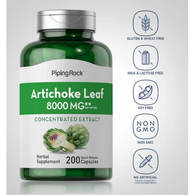 Artichoke Leaf 8000mg, Folha de Alcachofra, 200 Cápsulas, PipingRock