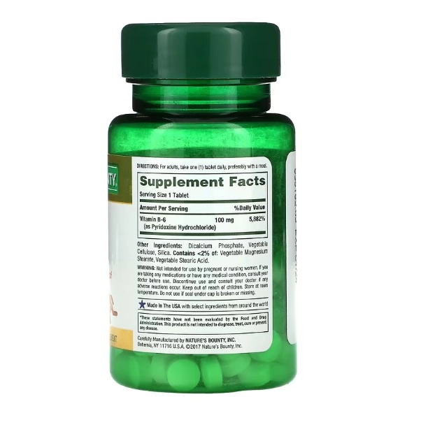 Vitamina B6, 100mg, 100 comprimidos, Natures Bounty