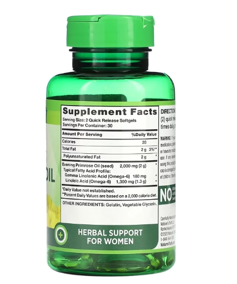 Óleo de Prímula, Evening primrose, 2000mg, 60 Cápsulas, Nature's Truth