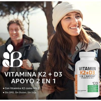 Vitamina K2 MK7 90mcg com D3 5000IU, Complexo 2 em 1, 60 Cápsulas, Bronson 