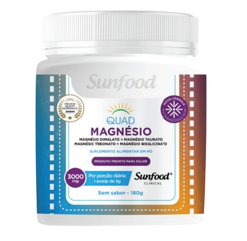 Quadmagnésio, (Dimalato + Taurato + Treonato + Bisglicinato), 180g, Sunfood