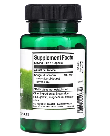 Chaga Mushroom, 400mg, 60 Cápsulas, Swanson