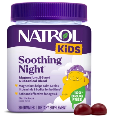 Kids Soothing Night, com Citrato de Magnésio e Vitamina B6, 30 Gomas Sabor Framboesa, Natrol