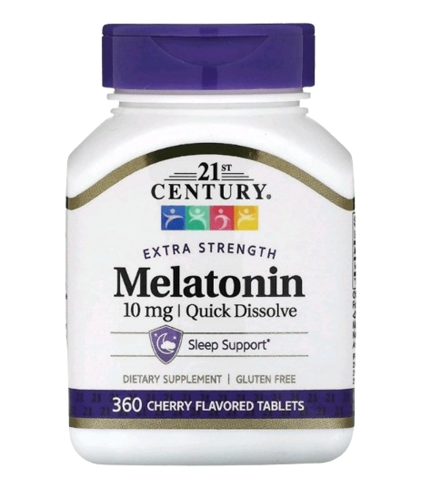Melatonina 10mg, Rápida Dissolução, 360 Comprimidos Sabor Cereja, 21st Century