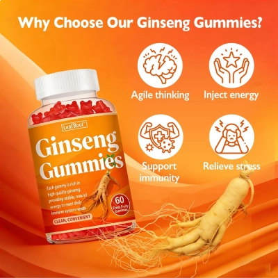 Ginseng Gummies (Ginseng Vermelho Coreano), 1500mg, 60 Gomas, LeafRoot