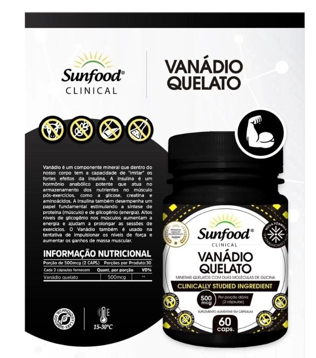 Vanádio Quelato, 500Mcg, 60 Cápsulas, Sunfood