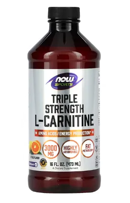 L-Carnitina Líquida Triple Strength, 3000mg, 473ml Sabor Cítrico, Now
