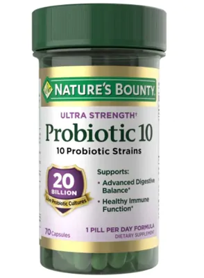 Ultra Strength Probiótico 10, 20 bilhões, 70 Cápsulas, Nature's Bounty