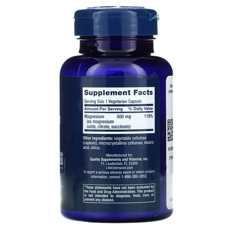Magnésio, 500mg, 100 cápsulas, Life Extension