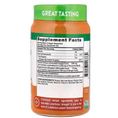 Turmeric 450mg, Cúrcuma e Gengibre, 70 Gomas Sabor Pêssego, Nature's Truth