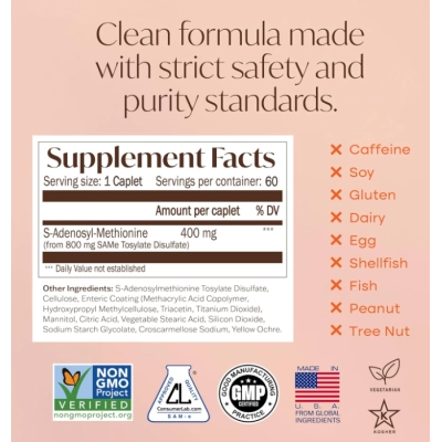 SAM-e 400mg, 60 Cápsulas, Nature's Trove