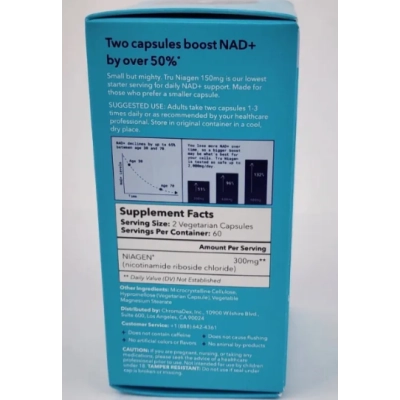 Tru Niagen 300mg NAD+ Nicotinamida Riboside, 120 Cápsulas