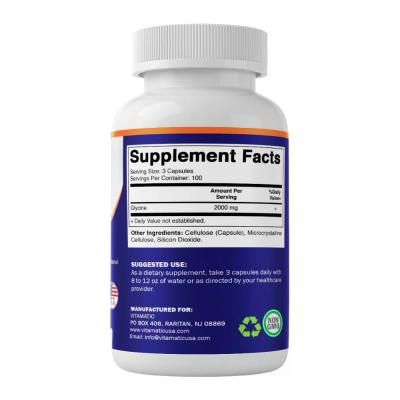 Glicina 2000mg, Relaxamento, Sono e Bem-Estar Diário, 300 Cápsulas, Vitamatic