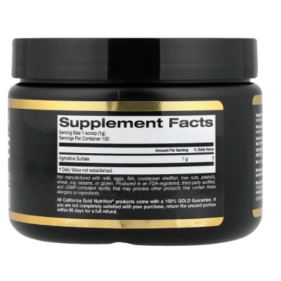 Agmatine Sulfate, Sulfato de Agmatina, 100g Sem Sabor, California Gold