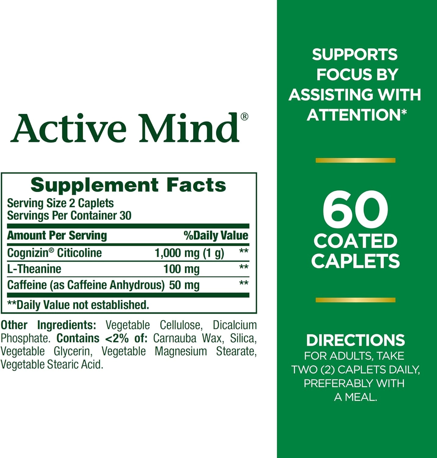 Active Mind, 1000mg de Cognizin, 60 cápsulas, Nature's Bounty