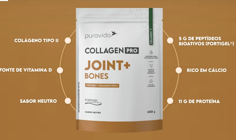 Colágeno Tipo II, Pro joint & Bones Fortigel, Sabor Nutro, 450g, Puravida