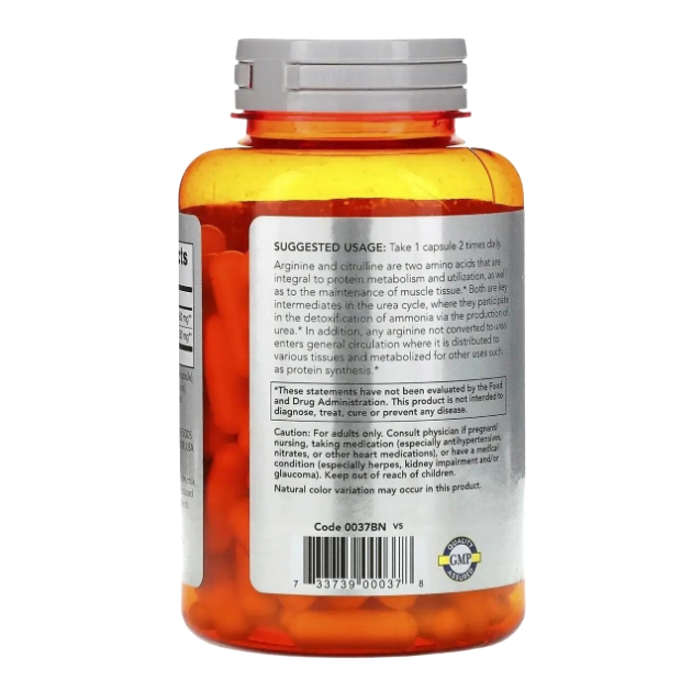 Arginina e Citrulina, 500mg e 250mg, 120 Cápsulas, Now
