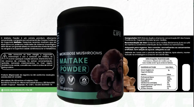 Cogumelo Maitake  Powder, 100g Extrato em Pó, Microdose Life