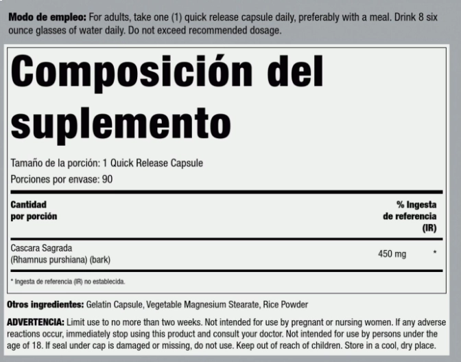 Cascara Sagrada 450mg, 90 Capsulas, Sundance
