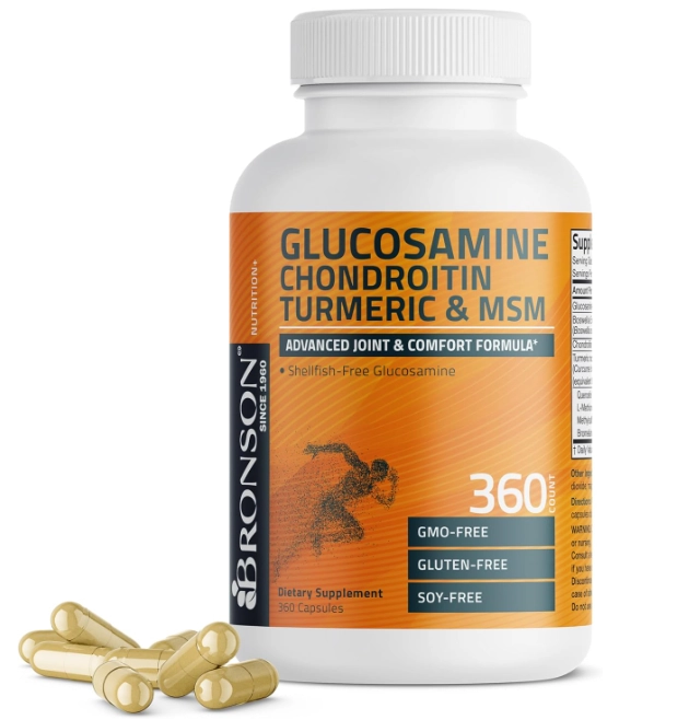 Glucosamina Condroitina com Turmeric e MSM, 360 Cápsulas, Bronson