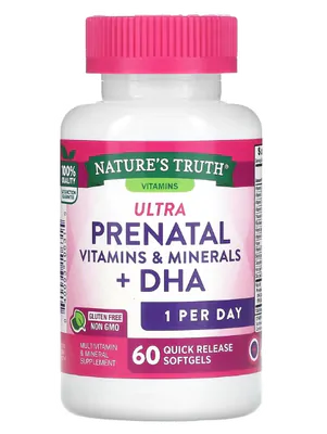 Vitaminas e Minerais Ultra Pré-Natal + DHA, 60 Cápsulas, Nature's Truth