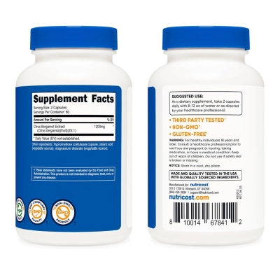 Bergamota Cítrica, 1200mg, 120 Cápsulas, Nutricost